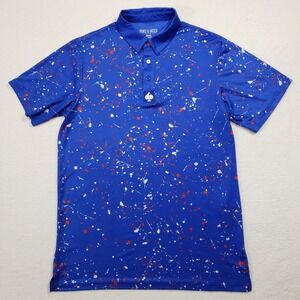 Pins and Aces Golf Polo Mens Medium Blue Paint Splatter Performance Short Sleeve